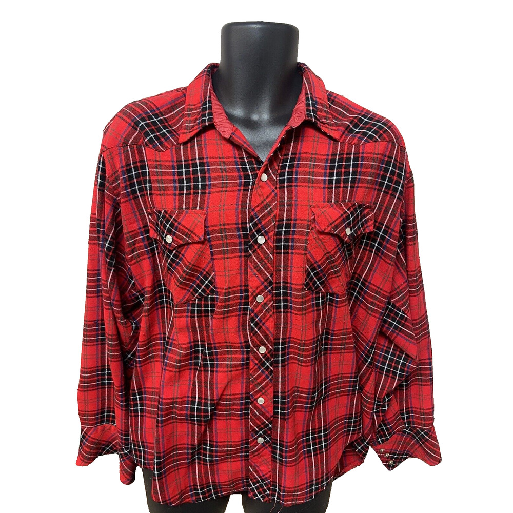 Pine Grove Mens Western Shirt Size Large Vintage Pearl Snap Red Long Sleeve